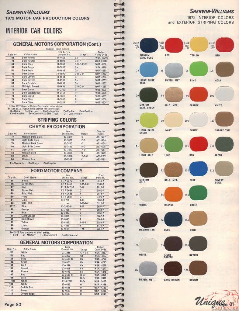 1972 General Motors Paint Charts Williams 12